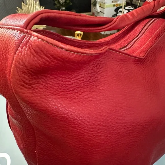 FURLA | Cherry Red Satchel w/Popping White on Black Polka Dot Interior - Picture 11 of 16